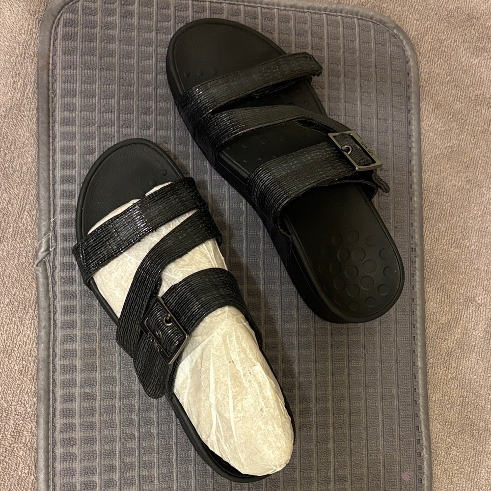 Vionic Black Slide Sandals with Buckle